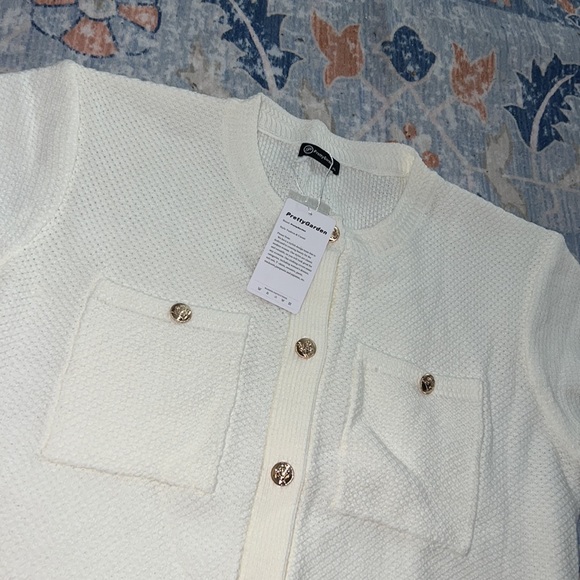 Button Down Shirts Casual Short Sleeve Crew Neck Ribbed Knit Blouse Top Cardigan - Picture 5 of 5